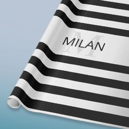 Zeitgemäße Imitate Silver Ombre Stripes & Black Geschenkpapier