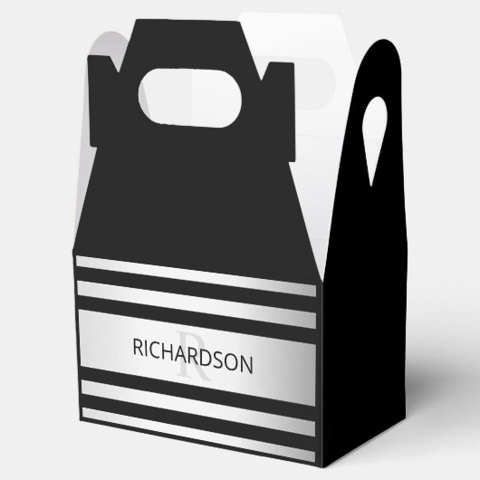 Zeitgemäße Imitate Silver Ombre Stripes & Black Geschenkschachtel (Geöffnet)