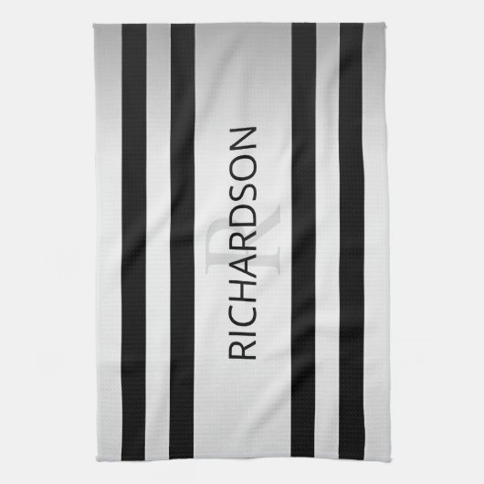 Zeitgemäße Imitate Silver Ombre Stripes & Black Geschirrtuch (Vertikal)