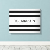 Zeitgemäße Imitate Silver Ombre Stripes & Black Leinwanddruck (Insitu (Holzboden))