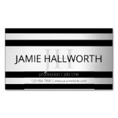 Zeitgemäße Imitate Silver Ombre Stripes & Black Magnetische Visitenkarte (Vorderseite)
