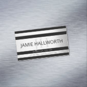 Zeitgemäße Imitate Silver Ombre Stripes & Black Magnetische Visitenkarte (Beispiel)