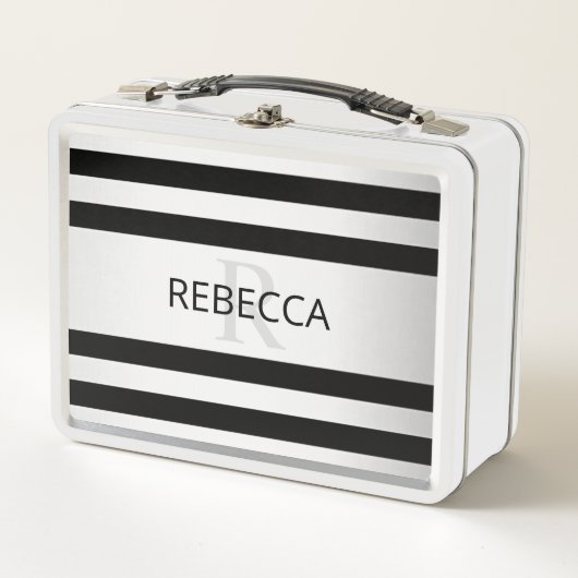 Zeitgemäße Imitate Silver Ombre Stripes & Black Metall Brotdose (Vorderseite)