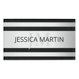 Zeitgemäße Imitate Silver Ombre Stripes & Black Namenschild