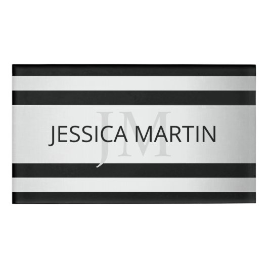 Zeitgemäße Imitate Silver Ombre Stripes & Black Namenschild (Vorderseite)