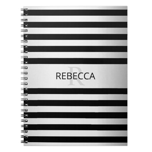 Zeitgemäße Imitate Silver Ombre Stripes & Black Notizblock (Vorderseite)
