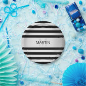 Zeitgemäße Imitate Silver Ombre Stripes & Black Pappteller (Party)