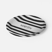 Zeitgemäße Imitate Silver Ombre Stripes & Black Pappteller (Schrägansicht)