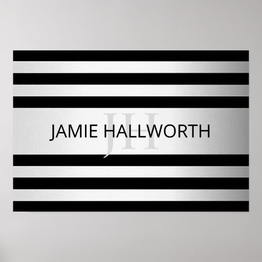 Zeitgemäße Imitate Silver Ombre Stripes & Black Poster (Vorne)