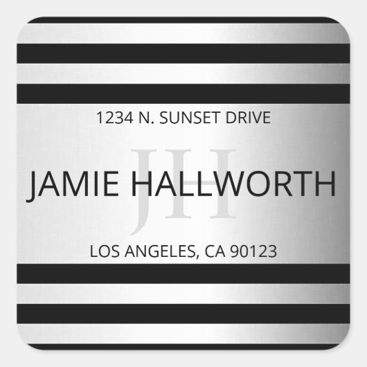 Zeitgemäße Imitate Silver Ombre Stripes & Black Quadratischer Aufkleber (Vorderseite)