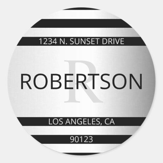 Zeitgemäße Imitate Silver Ombre Stripes & Black Runder Aufkleber (Vorderseite)