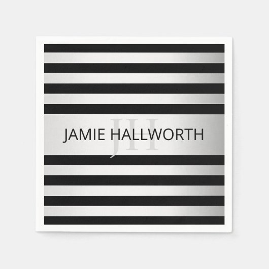 Zeitgemäße Imitate Silver Ombre Stripes & Black Serviette (Vorderseite)