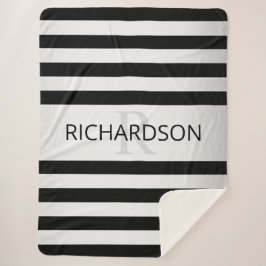 Zeitgemäße Imitate Silver Ombre Stripes & Black Sherpadecke