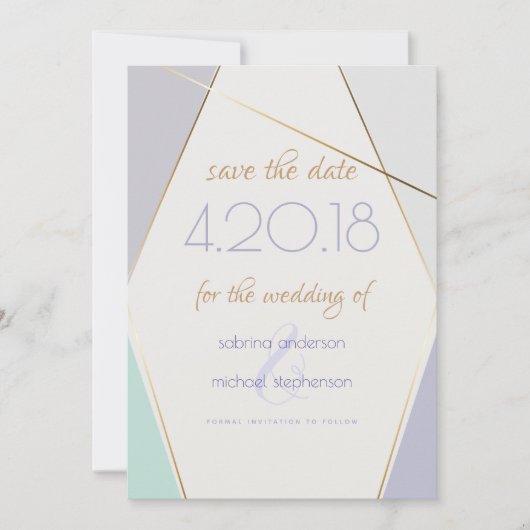 Zeitgemäße moderne geometrische Streifen Mini-Viol Save The Date (Vorderseite)