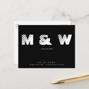 Zeitgemäße Monogramm B/W Save the Date einfach Ankündigungspostkarte