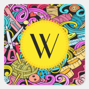 Zeitgemäße Nähen und Anheften von Aufklebern Quadratischer Aufkleber