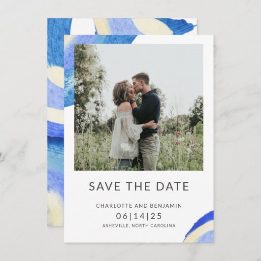 Zeitgemäßes Abstraktes blaues Foto Save The Date (Vorne/Hinten)