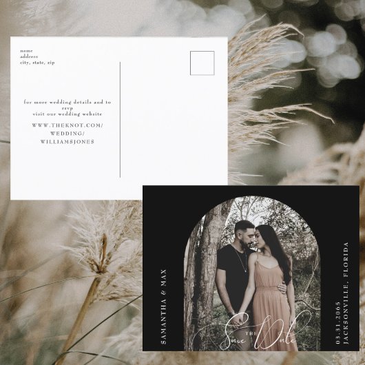 Zeitgemäßes Schwarzes Foto Save the Date Postkarte