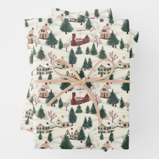 Zeitgemäßes Wrapping Paper für Weihnachtsdörfer Geschenkpapier Set (Beispiel)