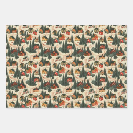 Zeitgemäßes Wrapping Paper für Weihnachtsdörfer Geschenkpapier Set (Vorderseite 2)