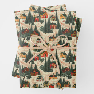 Zeitgemäßes Wrapping Paper für Weihnachtsdörfer Geschenkpapier Set