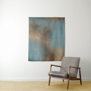 Zeitgenössisch Abstrakt Aquamarin-blau-goldbraun Wandteppich
