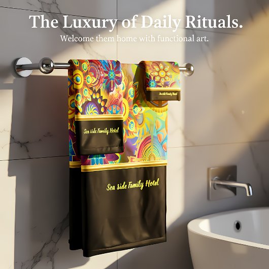 Zeitgenössisch abstrakt in mehrfarbiger Goldfolie Badhandtuch Set