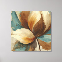 Zeitgenössisch Teal Grün Rost Braun Abstrakt Flora