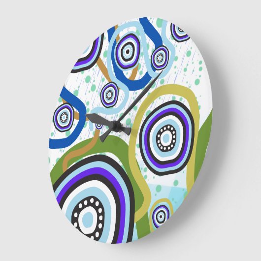 Zeitgenössische Aborigine-Kunst Wall Clock Große Wanduhr (Winkel)