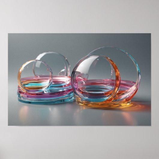 Zeitgenössische Abstrakte Glaskunst Rosa und Grau Poster (Vorne)