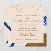 Zeitgenössische Abstrakte Hochzeit in Blau Einladung (Vorne/Hinten)