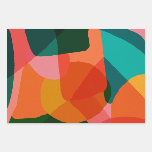 Zeitgenössische Abstrakte Kunst Grün und Orange Geschenkpapier Set (Vorderseite)