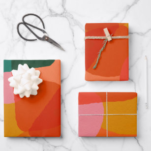 Zeitgenössische Abstrakte Kunst Grün und Orange Geschenkpapier Set