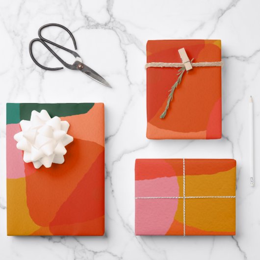 Zeitgenössische Abstrakte Kunst Grün und Orange Geschenkpapier Set (Vorderseite)