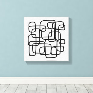 Zeitgenössische Abstrakte Linienkunst Schwarz und Leinwanddruck