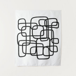 Zeitgenössische abstrakte Linienkunst Schwarz und Wandteppich