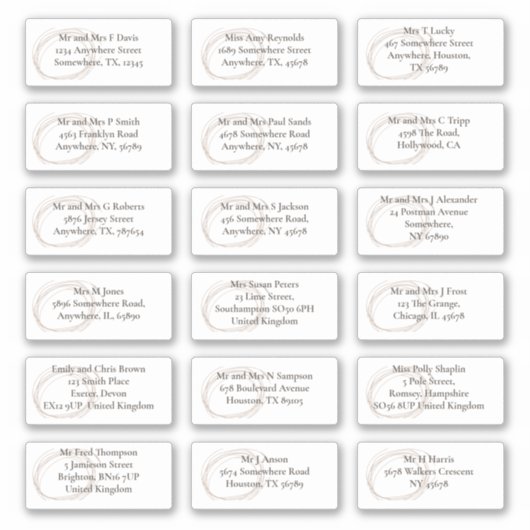 Zeitgenössische Adressen für individuelle Gast Aufkleber (Vorderseite)