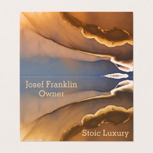 Zeitgenössische Alkohol Tinte Gold und Blau Visitenkarten (Außenseite Aufgefaltet)