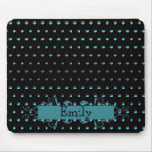 Zeitgenössische Aqua Polka Dots mit Namen Mousepad (Vorne)