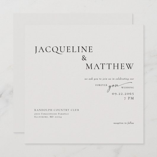 Zeitgenössische Beige für immer Ihr Platz Hochzeit Einladung (Vorne/Hinten)