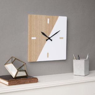 Zeitgenössische Blockstreifen auf falschem Holz Quadratische Wanduhr