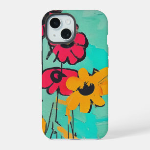 Zeitgenössische Blumenbemalung iPhone 15 Hülle