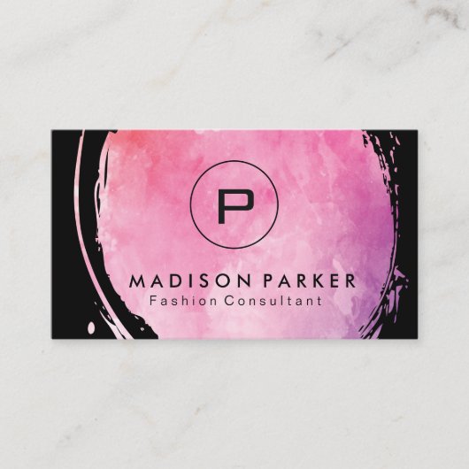 Zeitgenössische Chic-Aquarell mit Monogramm gebürs Visitenkarte (Vorderseite)