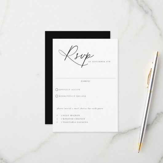Zeitgenössische Chic-Meal-Hochzeit RSVP Karte (Vorderseite/Rückseite Beispiel)