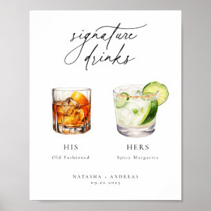 Zeitgenössische Chic Signature Drinks Hochzeit Poster
