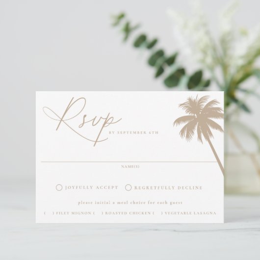 Zeitgenössische Coastal Chic Meal Choice Hochzeit RSVP Karte (Stehend Vorderseite)