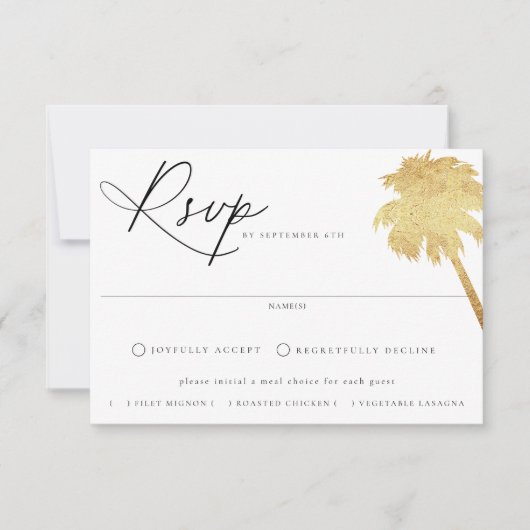 Zeitgenössische Coastal Chic Meal Choice Hochzeit RSVP Karte (Vorderseite)