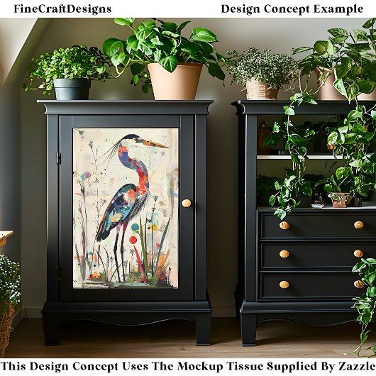 Zeitgenössische Collage Paper Heron BU9R Decoupage Seidenpapier