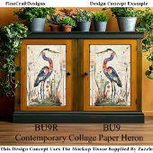 Zeitgenössische Collage Paper Heron BU9R Decoupage Seidenpapier