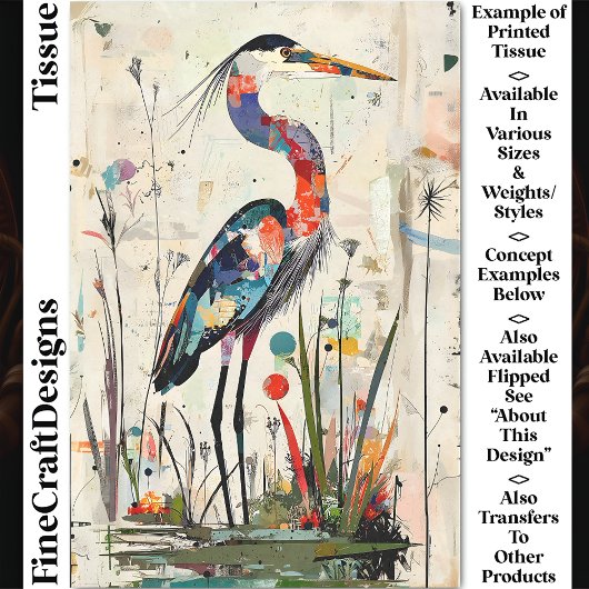 Zeitgenössische Collage Paper Heron BU9R Decoupage Seidenpapier